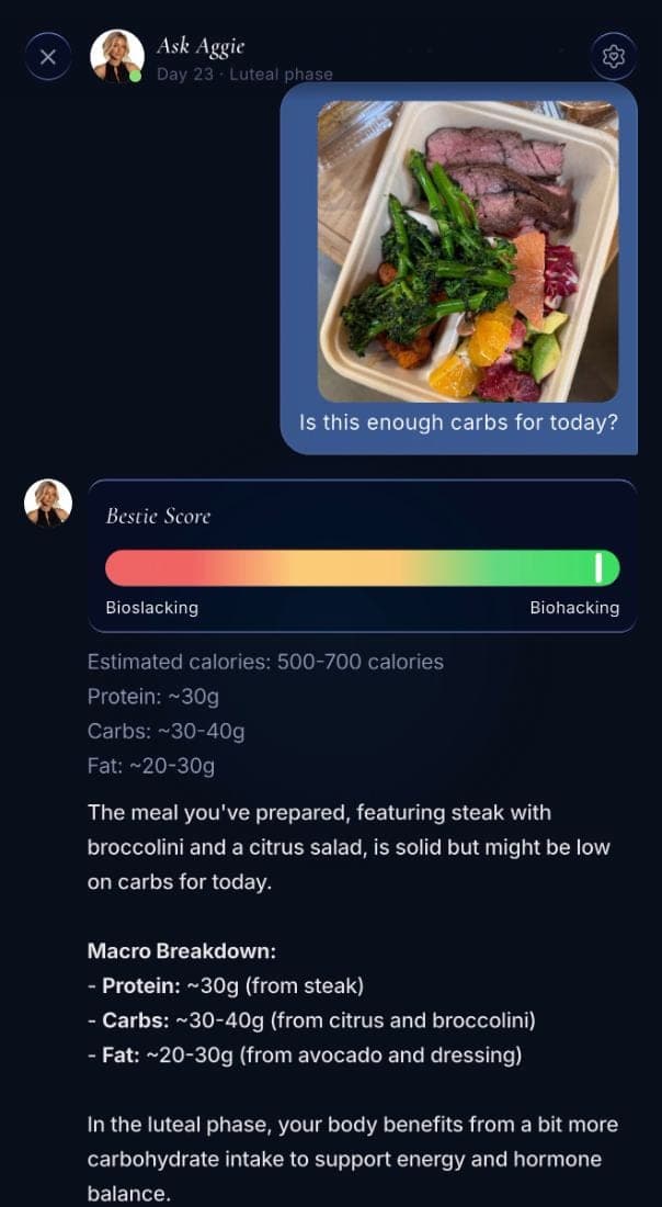 Ask Aggie AI answering a photo of a meal